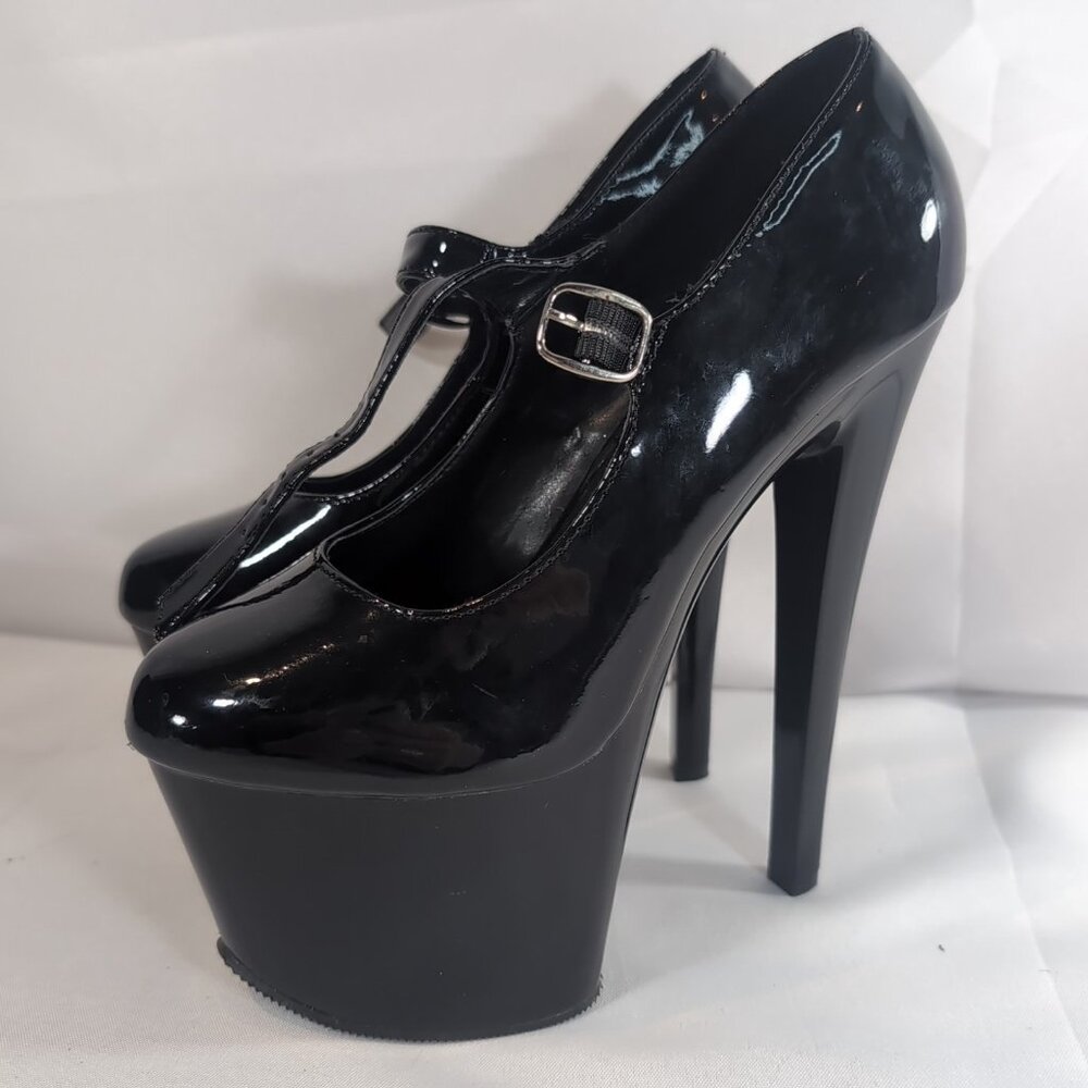 2 Pair Pleaser Heels 6 Delight 662 Corset Black Patent Mary Jane Dance Pole 6" - Picture 10 of 16